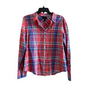 J. Crew Perfect Shirt Womens Size 12 Multicolor Plaid Button-Up Long